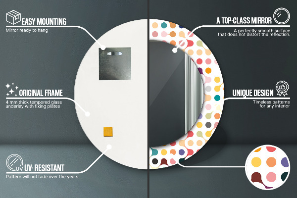 Espelho com moldura impressa redondo Multicor sem costuras