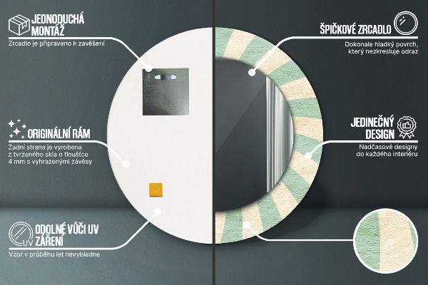 Espelho com moldura impressa redondo Padrão retro pastel