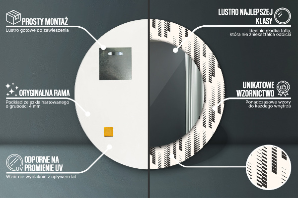 Espelho com moldura impressa redondo Padrão às riscas