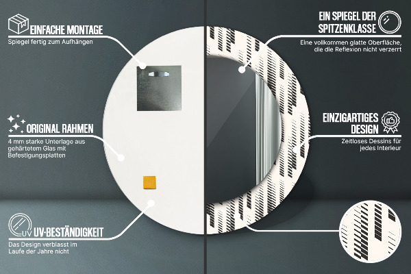 Espelho com moldura impressa redondo Padrão às riscas