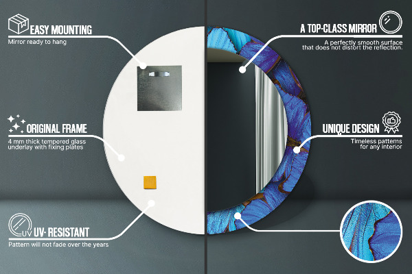 Espelho com moldura impressa redonda Borboleta azul e verde