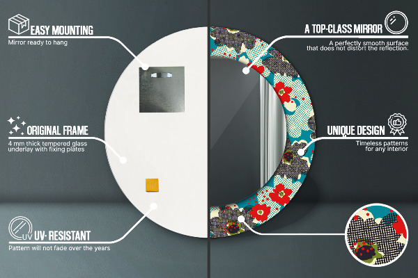 Moldura impressa espelho redondo Padrão floral retro