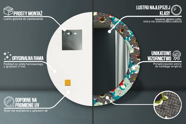 Moldura impressa espelho redondo Padrão floral retro