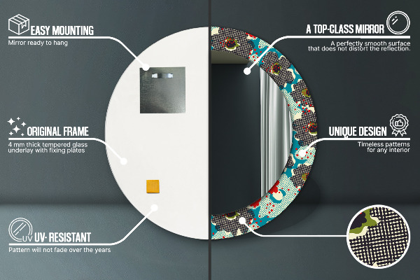 Moldura impressa espelho redondo Padrão floral retro