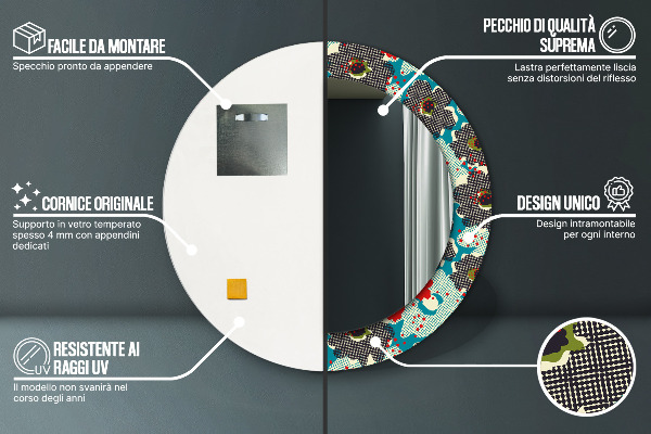 Moldura impressa espelho redondo Padrão floral retro