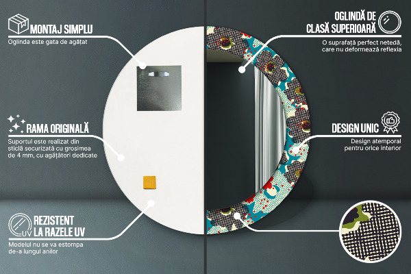 Moldura impressa espelho redondo Padrão floral retro