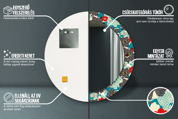 Moldura impressa espelho redondo Padrão floral retro