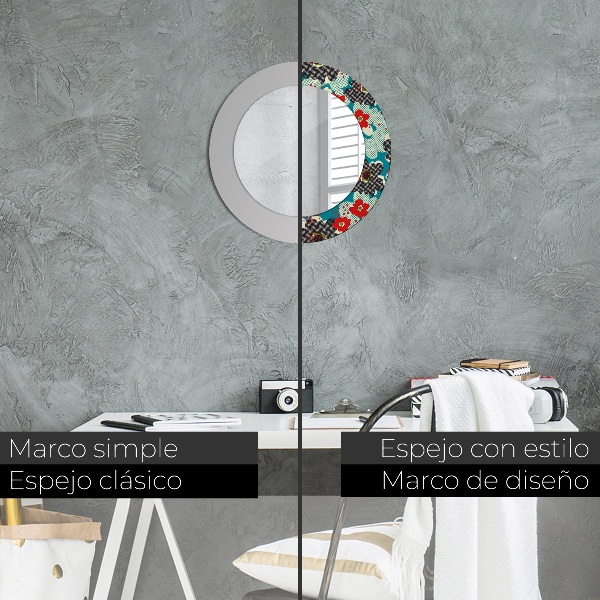 Moldura impressa espelho redondo Padrão floral retro