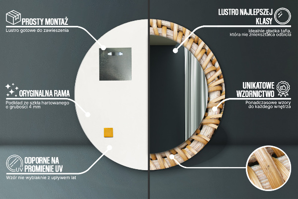 Moldura impressa espelho redondo Trança natural