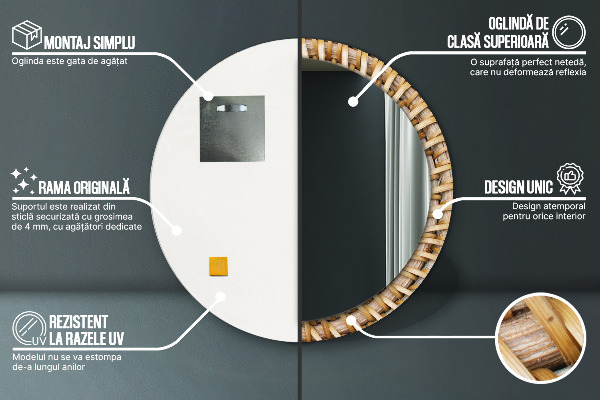 Moldura impressa espelho redondo Trança natural