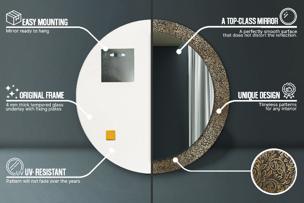 Moldura impressa espelho redondo Ornamentos dourados