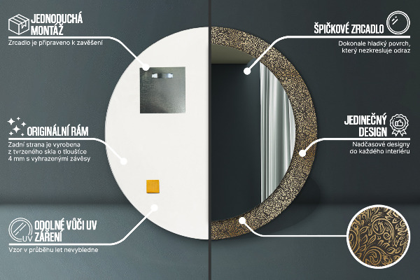 Moldura impressa espelho redondo Ornamentos dourados