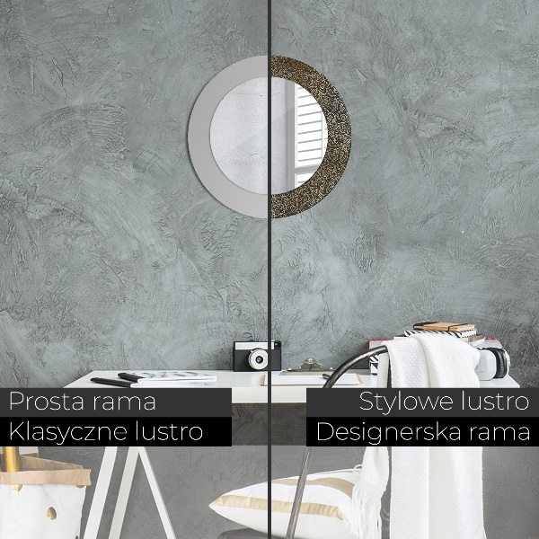 Moldura impressa espelho redondo Ornamentos dourados