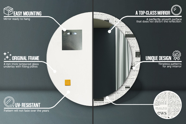 Moldura impressa espelho redondo Padrão de jornal
