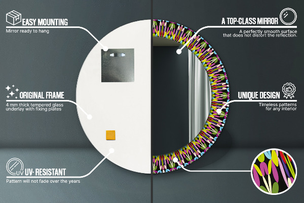 Espelho com moldura impressa redondo Padrão de mandala psicadélica
