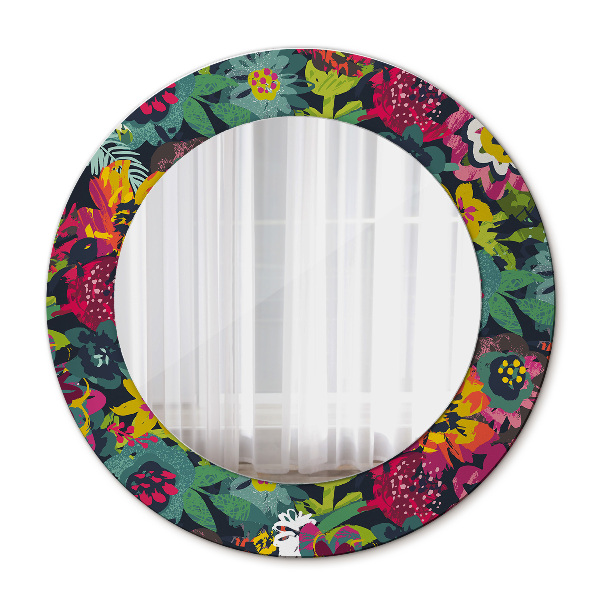 Espelho de parede circular decorativo Flores pintadas à mão