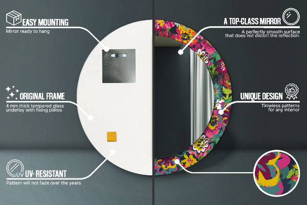 Espelho de parede circular decorativo Flores pintadas à mão