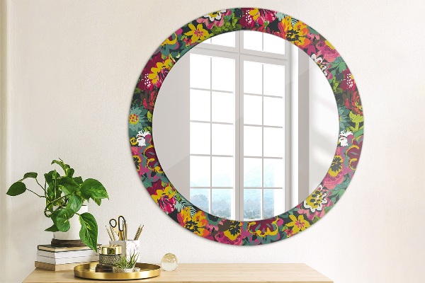 Espelho de parede circular decorativo Flores pintadas à mão