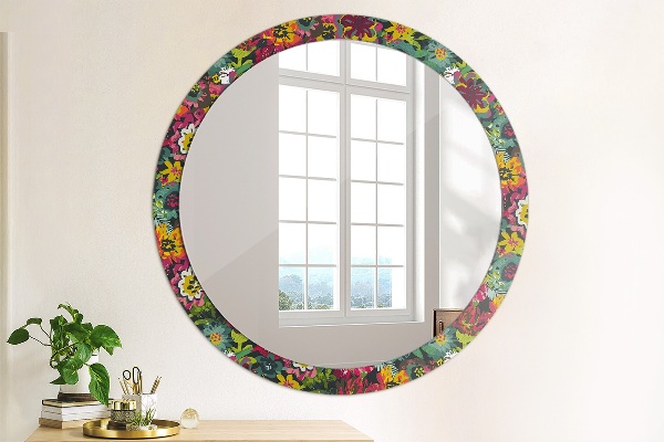 Espelho de parede circular decorativo Flores pintadas à mão