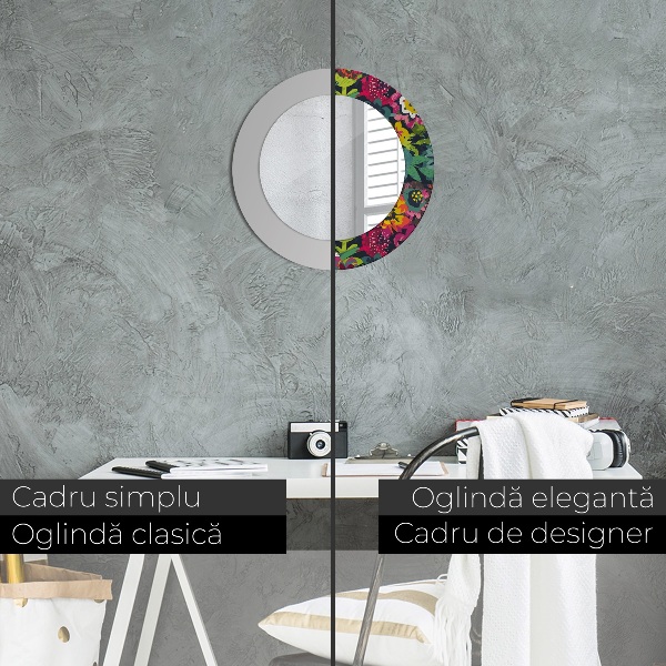 Espelho de parede circular decorativo Flores pintadas à mão