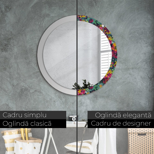 Espelho de parede circular decorativo Flores pintadas à mão