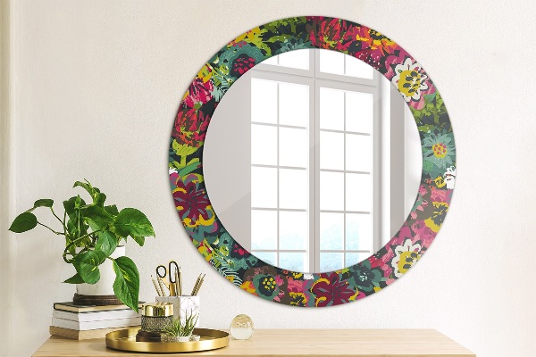 Espelho de parede circular decorativo Flores pintadas à mão
