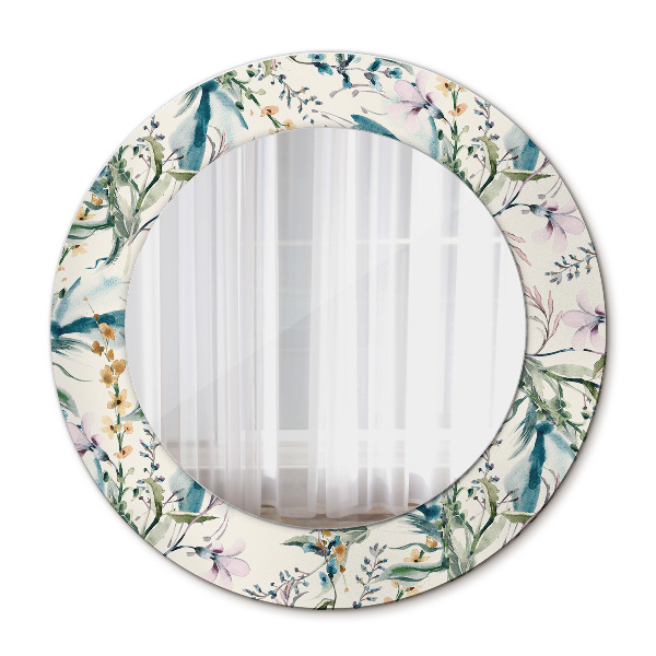 Espelho de parede circular decorativo Flores de aguarela