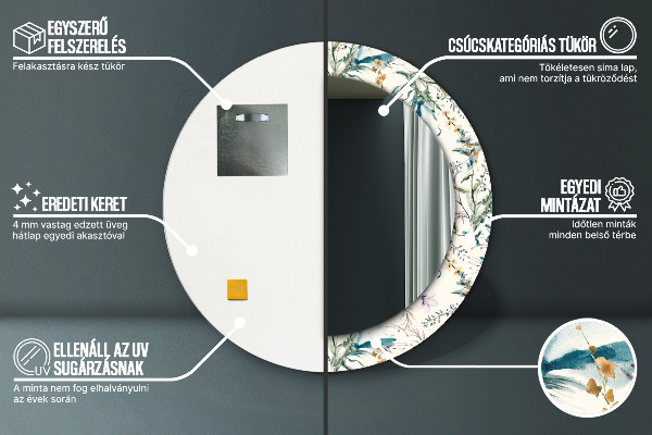 Espelho de parede circular decorativo Flores de aguarela