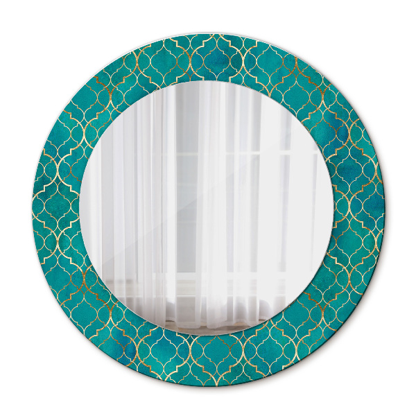 Espelho circular de parede decorativo Composição verde e dourada