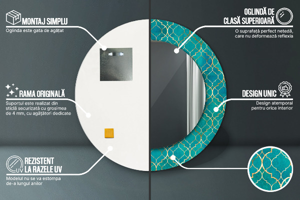 Espelho circular de parede decorativo Composição verde e dourada