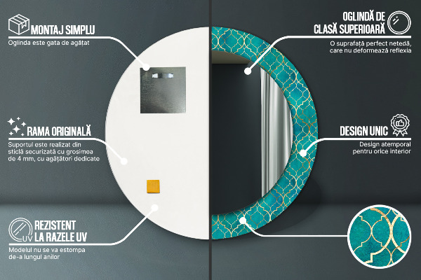 Espelho circular de parede decorativo Composição verde e dourada