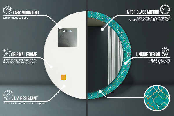 Espelho circular de parede decorativo Composição verde e dourada