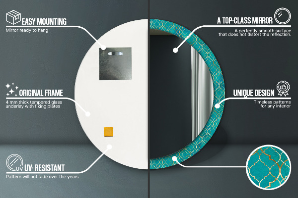 Espelho circular de parede decorativo Composição verde e dourada
