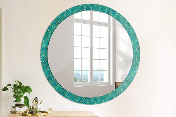 Espelho circular de parede decorativo Composição verde e dourada