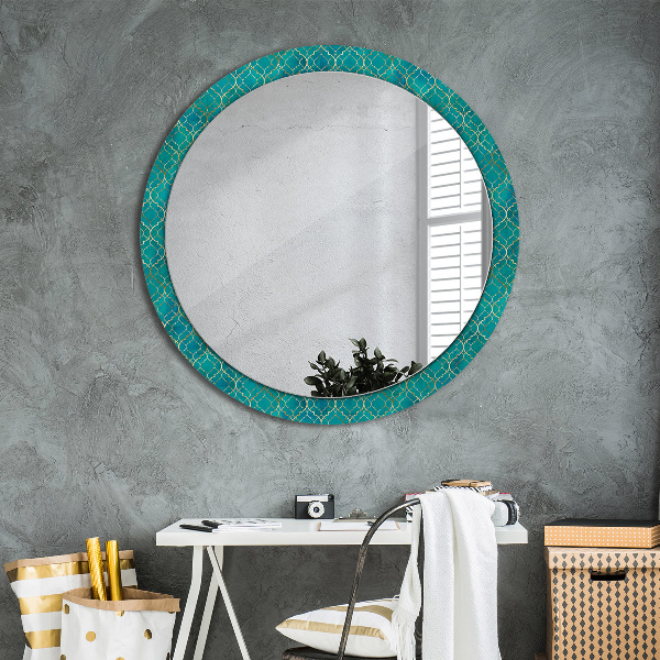 Espelho circular de parede decorativo Composição verde e dourada
