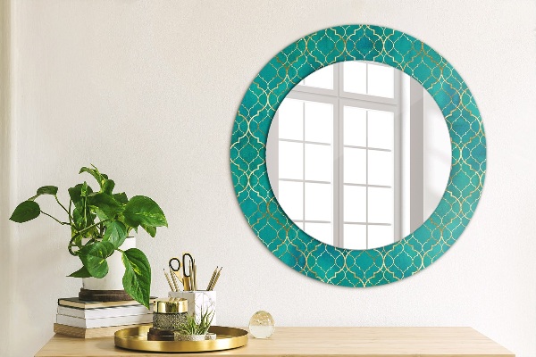 Espelho circular de parede decorativo Composição verde e dourada