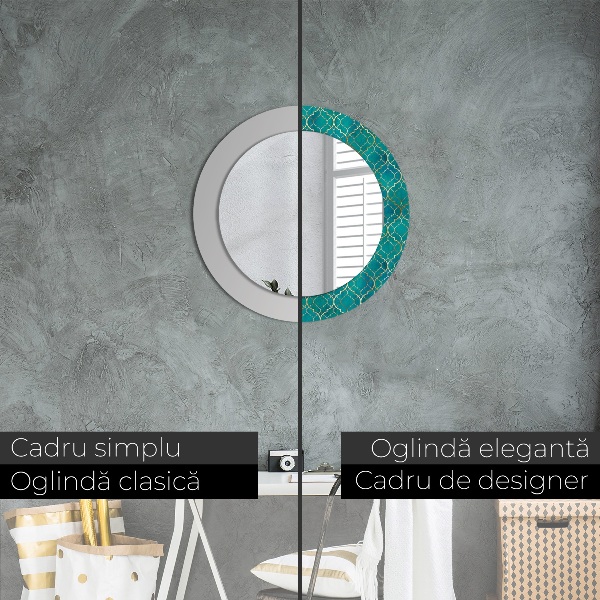 Espelho circular de parede decorativo Composição verde e dourada