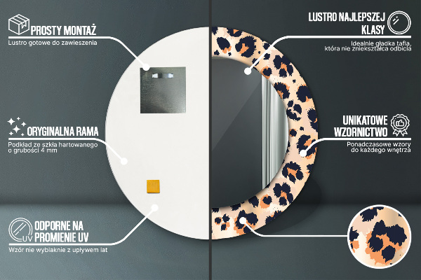 Espelho com moldura impressa redondo Padrão selvagem