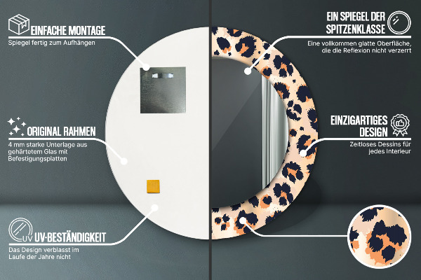 Espelho com moldura impressa redondo Padrão selvagem