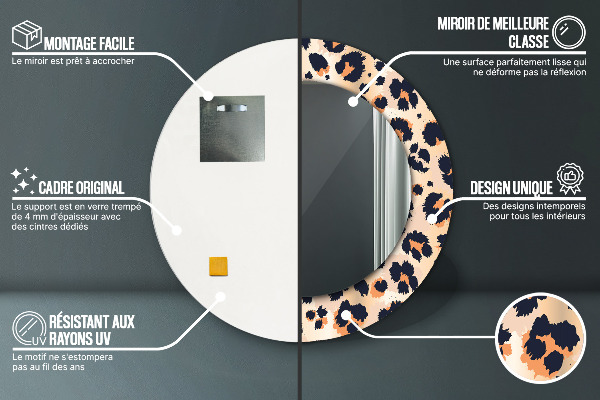 Espelho com moldura impressa redondo Padrão selvagem