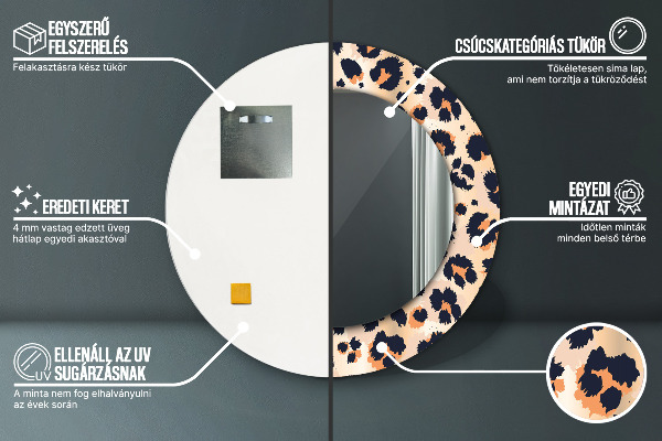 Espelho com moldura impressa redondo Padrão selvagem