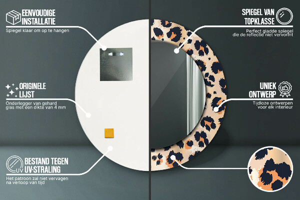 Espelho com moldura impressa redondo Padrão selvagem