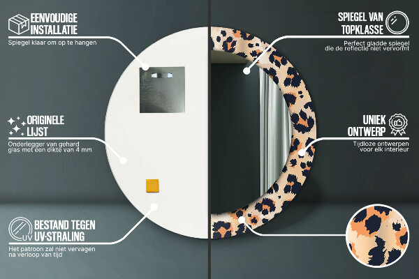 Espelho com moldura impressa redondo Padrão selvagem