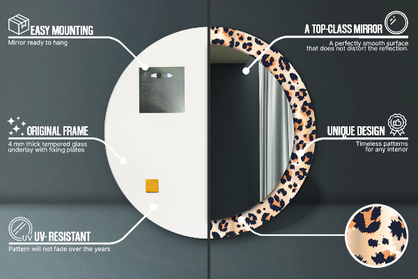 Espelho com moldura impressa redondo Padrão selvagem