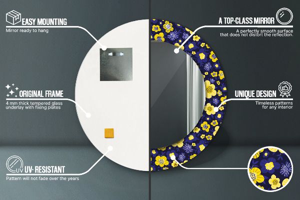 Espelho circular de parede decorativo Pequenas flores doces