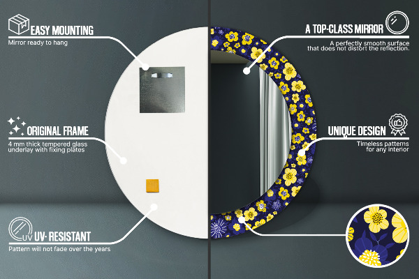 Espelho circular de parede decorativo Pequenas flores doces