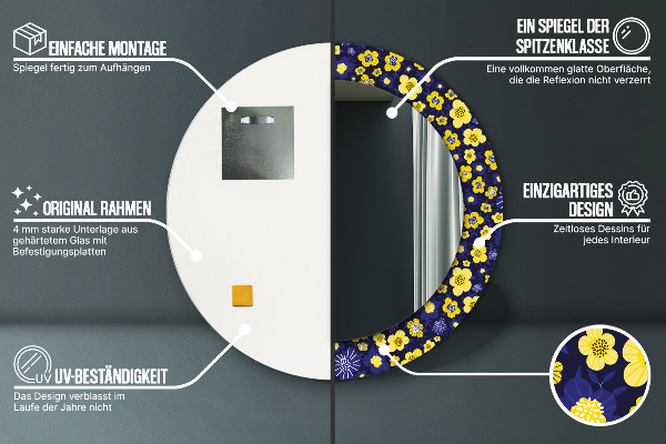 Espelho circular de parede decorativo Pequenas flores doces