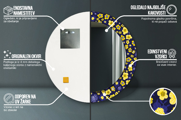 Espelho circular de parede decorativo Pequenas flores doces