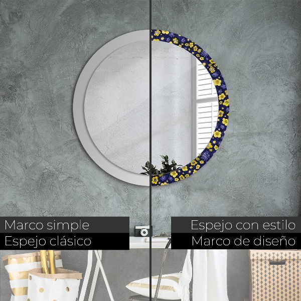 Espelho circular de parede decorativo Pequenas flores doces