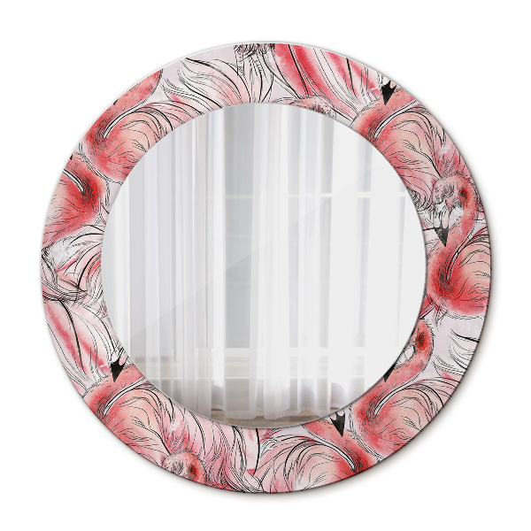 Espelho circular de parede decorativo Padrão de flamingo